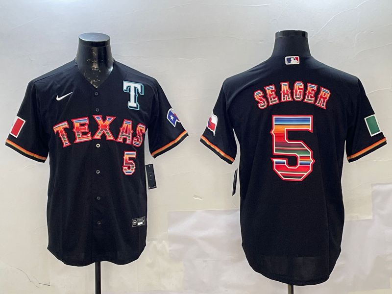 Men Texas Rangers 5 Seager Black Fashion Game 2025 Nike MLB Jersey style 2